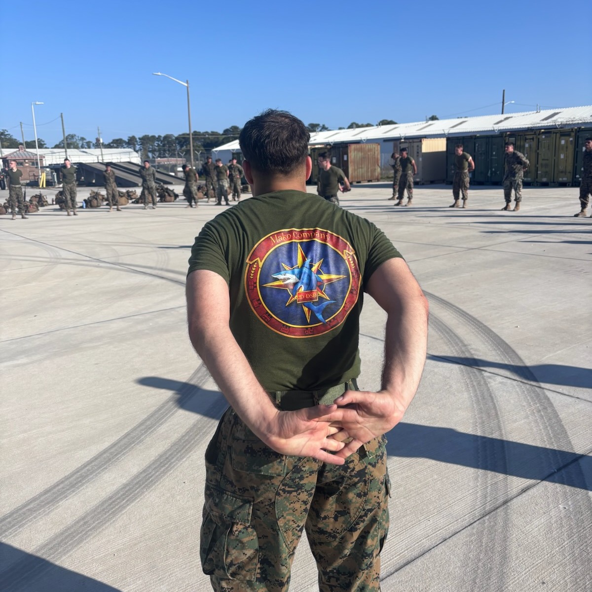 Custom DTF-printed military gear for MACO Company, 2D DSB — unit colors on field-ready blanks